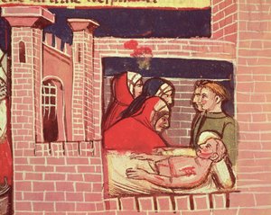 Caring for an Injured Man in a Castle, from a Venetian Codex